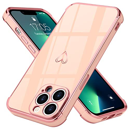 Lafunda Cover Compatibile con iPhone 13 Pro Max Custodia con protezione fotocamera Sottile Morbido TPU Silicone Antiurto Protettiva Case amore cuore Paraurti per Donne per iPhone 13 Pro Max Rosa
