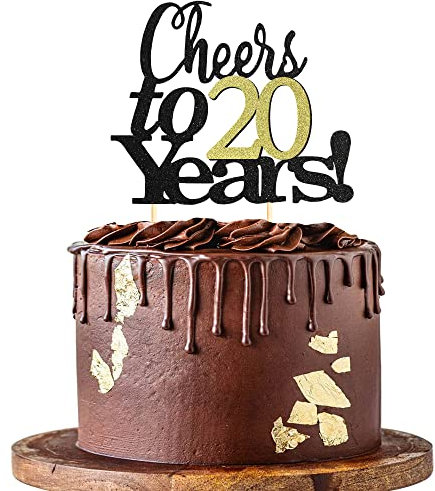 Sumerk Prost auf 20 Jahre Kuchendeckel 20. Geburtstag Tortendeko Happy 20th Birthday Cake Topper 20. Geburtstag Kuchendeckel Hochzeitstag Party Dekoration Zubehör - 1 Packung