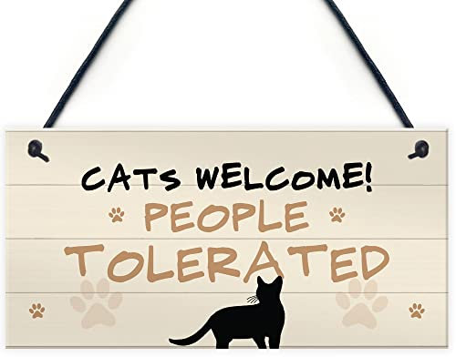 RED OCEAN Funny Cat Gift Welcome Sign For Cat Lovers Women Home Decor Animal Sign Pet Gifts