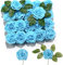 PIQIUQIU 25 Rose Artificiali in gommapiuma, Fiori Artificiali, per Matrimonio, Bouquet da Sposa, Decorazione per la casa 8cm (Cielo Blu)