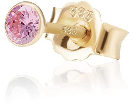 NKlaus Ohrstecker Zirkonia, Kristall, 3,0mm, Gelbgold, Rosa, Damen, 1 Stück