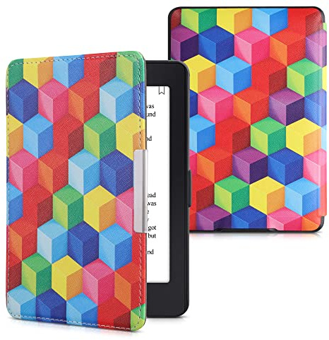 kwmobile Klapphülle kompatibel mit Amazon Kindle Paperwhite Hülle - eReader Case (für Modelle bis 2017) - Regenbogenfarben Würfel Mehrfarbig