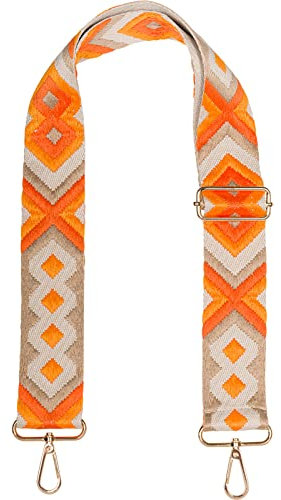 styleBREAKER Taschen Schulterriemen verstellbar mit Buntem Ethno Muster, Wechsel Taschengurt, Karabiner, Handyband 02013024, Farbe:Orange-Taupe-Beige