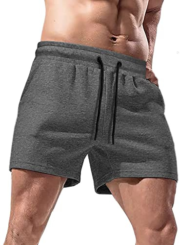 Lehmanlin Herren-Laufshorts aus Baumwolle mit Taschen, 5-Zoll-Jogginghose, Fitness-Bodybuilding-Trainingsshorts