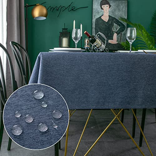 Yeahshion Tischdecke Rechteckig Schmutzabweisend, Blau 140 x 240 cm, Polyester-Leinen-Effekt, wasserdichte Tischdecke für Tisch, Esszimmer, Restaurant, Schutz (Blau, 140 x 240 cm)