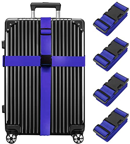 Newthinking Gepäckgurt, Koffergurt,Kofferband 4 Stücke, Strapazierfähig, Verstellbare Koffergurt mit Schnalle, Sicher Reisen Koffer Zubehör für Koffer, Gepäck (Navy),3.8x200CM