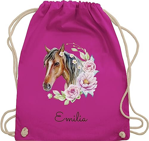 Turnbeutel Rucksack - Pferd Pferde - Wunschname Pferdekopf Name I Pferdemotiv I Geschenk Pferdemädchen - Unisize - Fuchsia - beutel für kindergarten pferderucksäcke pferden horse stoffbeutel