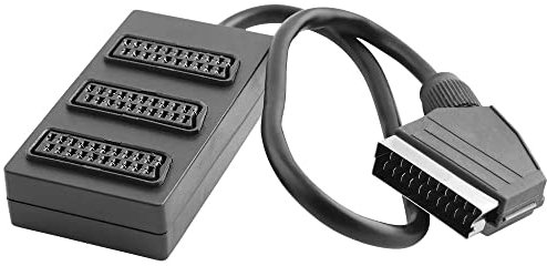PADCR Audio Video Verteiler, 1 Scart-Stecker männlich auf 3 Scart Buchse Kupplung weiblich, mit 40cm Kabel, Schwarz