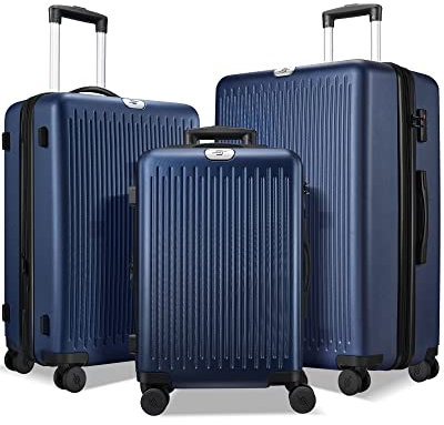 Suitour 3-teiliges Gepäck-Set, erweiterbar, Hartschalen-Reisekoffer mit Doppeldrehrädern und TSA-Schloss, (Dunkelblau), Marineblau, Carry-On 20 Inch, Checked 28 Inch, 3-teiliges erweiterbares Set