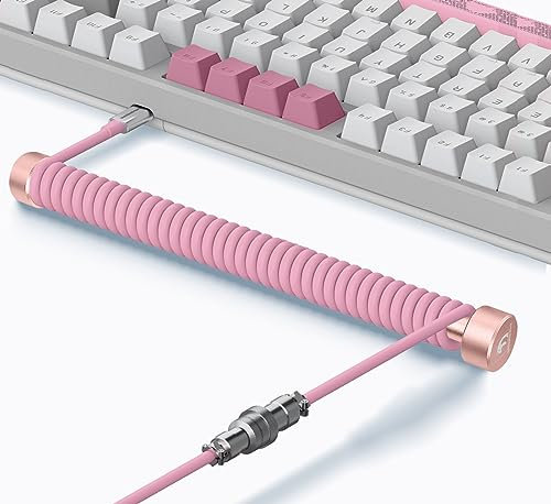 MAMBASNAKE C01 Custom Coiled Keyboard Cable and Metal Aviator Cable Winder Set - Aviator Cable Fixed Rod + HyperSpeed USB C Cable with 8K Hz Return Rate & Aviation Connector for Gaming Keyboard-Pink