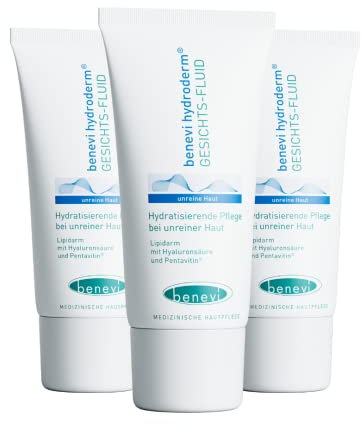 benevi hydroderm Gesichts-Fluid 3 x 50ml: Gesichts-Creme bei Akne und bei einer irritierten, trockenen Haut durch eine Aknetherapie. Produkte der Hydroderm Pflege-Serie kann Hautirritationen lindern.