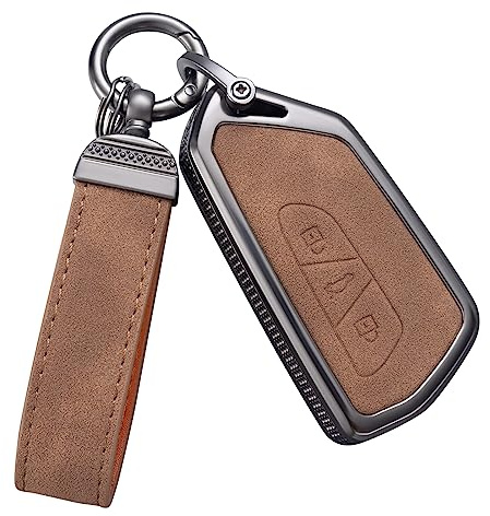 YO&YOYE Kompatibel mit Volkswagen Schlüsselanhänger-Hülle mit Schlüsselanhänger, Leder-Schlüsseletui, Schutz für VW ID3, ID4, MK8, Golf 8, GTI, Skoda Octavia Keyless Entry (Modell 3, braun)