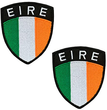 2 Pieces Ireland Republic Shield Flag Patch Embroidered Applique Iron On Sew On Irish Shield National Emblem Patch for Jackets Jeans Jersey Biker Soccer Clothes Clothing Sewing Art