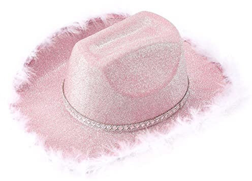 Chapeau en Poudre Flash Plume Cowgirl Hat À Bord Brut Diamant De Cowboy Brillant Mariée