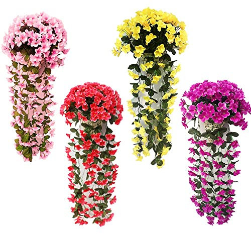 Souarts 2/4 Stück Kunstpflanze Kunstblumen Hängend Wie Echt, Blumenranken Künstliche Blumen für Draußen Drinnen Terassendeko Balkon Dekoration Wanddekoration Haus Garten Hochzeit Büro, B 4pcs Bunt