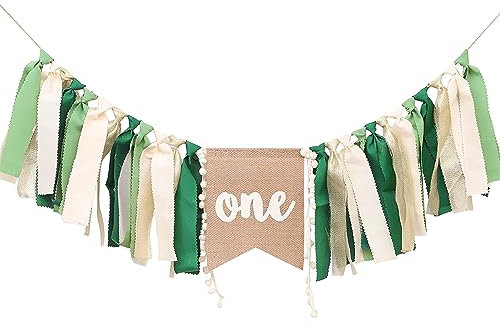 URROMA Grüne Hochstuhl-Dekoration für den 1. Geburtstag, 1 Stück, für Mädchen und Jungen, Hochstuhl-Flagge, Banner, Babyparty, Party, Foto-Requisiten, Dekoration