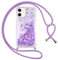 Vauki Handykette für iPhone 12 Mini Hülle mit Band, Silikon Durchsichtig Transparent Flüssig Glitzer mit Kette Kordel Treibsand Necklace TPU Schutzhülle Case für iPhone 12 Mini, Lila