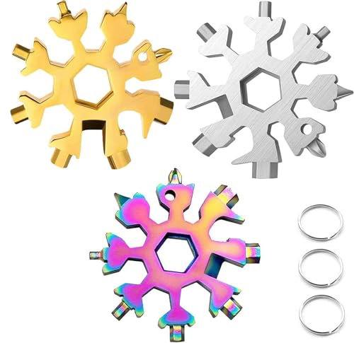 3 Pack 18-in-1 Schneeflocke Multitool, Edelstahl Schneeflocke Multi-Tool, Schneeflockenwerkzeug Snowflake Multi Tool, Schneeflocken Werkzeug Geschenk für Reisen Im Freien, Camping Und Abenteuer