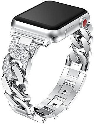Correas Reemplazo Plata Compatible con Apple Watch 42mm, Glitter Acero Brillante Ajustable Reemplazo Banda Pulsera Correa Compatible para Apple iWatch 44mm 45mm 46mm 49mm Serie 10 9 8 7 6 SE 5 4 3 2 1