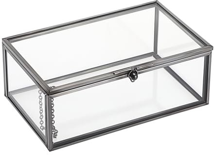 Hipiwe Vintage-Glas-Andenken-Box – rechteckiger Schmuck-Organizer mit Deckel für Heimdekoration und Aufbewahrung von Schmuckringen, Armbändern – Schwarz, klein