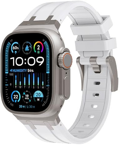 VeveXiao Correa resistente de diseño de lujo compatible con Apple Watch Ultra/Ultra2 de 49mm,45mm,44mm,42mm, impermeable de repuesto para iWatch Series 9 8 7 6 5 4 3 2 1 SE,Blanco titanio
