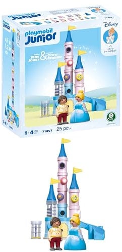 Playmobil 71457 Junior & Disney : Château de Cendrillon - avec Un Toboggan et Un Bouton Poussoir pour l'effondrement - Jouet fabriqué à partir de matière d'origine végétale - Dès 12 Mois