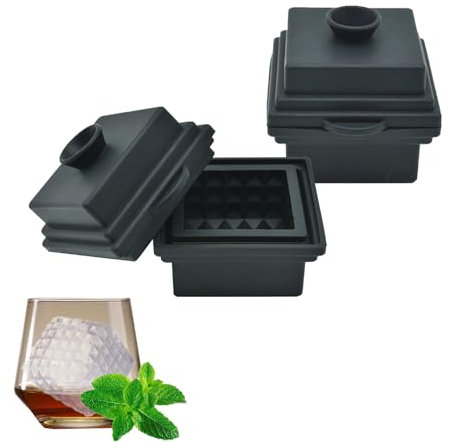 Silicone Large Ice Cube Mould with Funnel Lid-7cm, Prism Ice Trays Easy Release, Clear Ice Maker, Slow Melting Diamond Shape Ice Cubes Perfect for Whiskey, Cocktail and Drink (2)