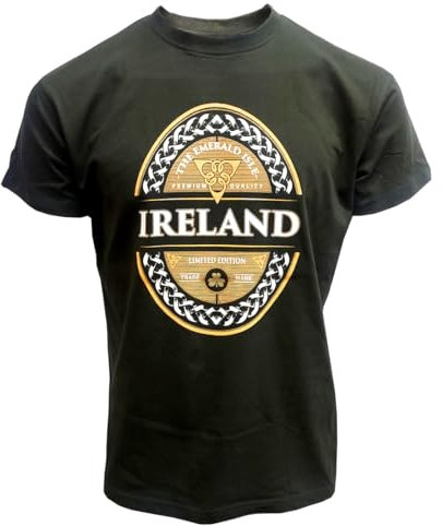 Traditional Craft Irlanda - Camiseta de manga corta con etiqueta verde botella para hombre, Verde botella, Large