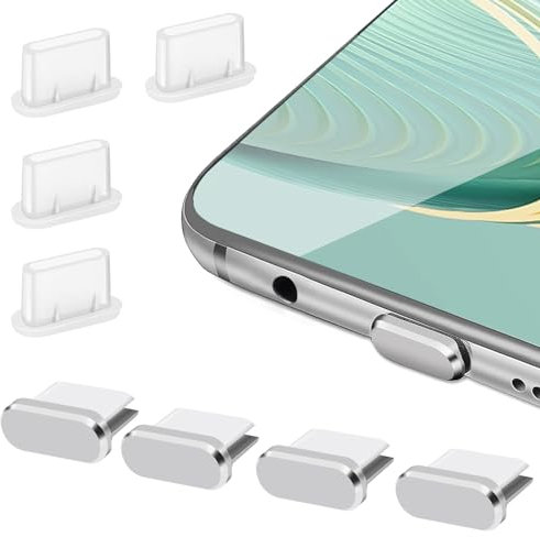 Jeffdad USB C Staubstecker, 8 Stücke USB C Staubschutz Stöpsel Staubstecker (USB C Staubschutz Stöpsel Staubstecker), USB C Staubschutz Handy Zubehör(Silber + Weiß)