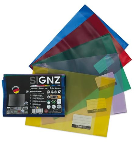 SIGNZ Heftschoner DIN A5, 25 Stück, hochkant, farbig sortiert, starke 90my (0,09mm), CO2-neutral hergestellt, made in Germany