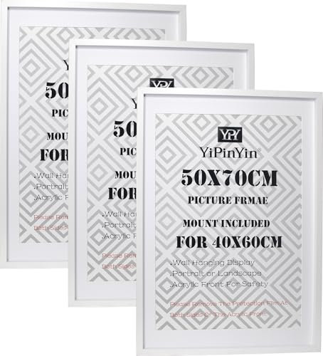 White 50x70cm Picture Frames Set of 3 with Mounts for 40x60cm, 50x70cm white photo frames 3pack,70x50cm Poster Frame with Mount for 40x 60cm photo White