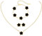 Myrnaist Kleeblatt-Schmuckset mit Blumendesign, vierblättriges Kleeblatt, Halskette für Frauen, Glücksklee-Armband, Ohrringe für Mädchen, 3-teilig, Kleeblatt-Schmuck im Blumenstil, Geschenk (black)