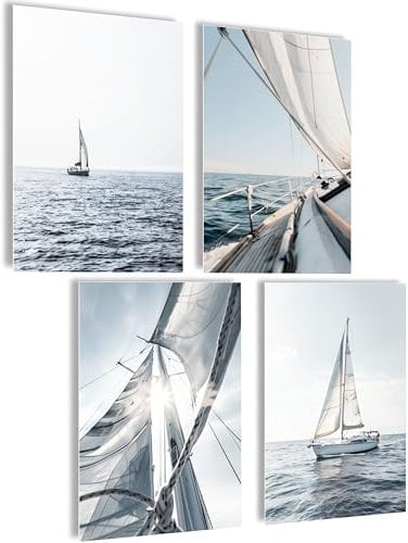 mojoliving Poster Segeln Bilder Maritim Bilder Set Segeln Poster Natur Bilder See Strand Muschel Ostsee Deko Nordsee Deko Bild Meer Maritime Bilder Landschaft