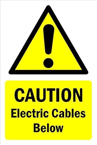 Caution, electric cables below, waning sign - 1mm flexible Plastic sign (200mm x 150mm)