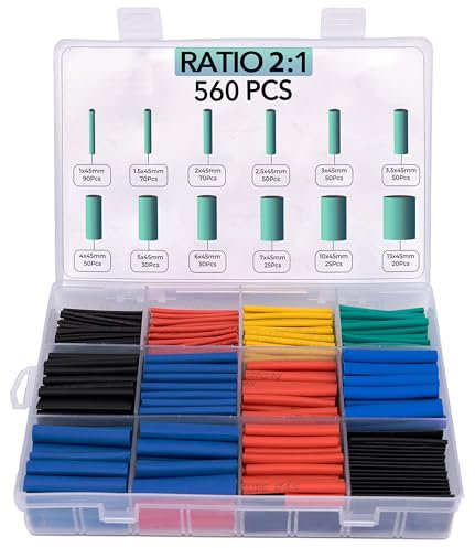 VoltMate 1x Schrumpfschlauch | Set Schrumpfschläuche mit 560stk | 5-farbige Schrumpfschläuche, idealer Isolierschlauch für Kabel mit einem Schrumpfverhältnis von 2:1 | Heat Shrink