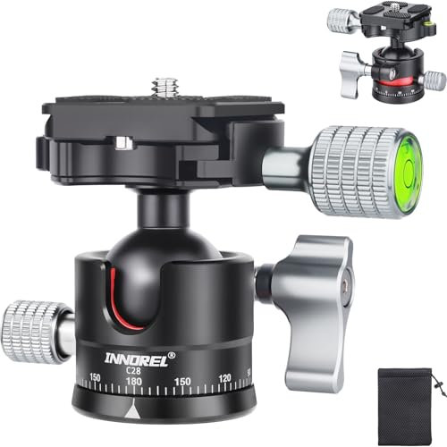 INNOREL C28 Low Profile Tripod Ball Head Universal 360 Panoramic Metal BallHead for DSLR Camera Tripod Monopod Camcorder Slider with Arca Swiss Plate 28mm Ball with 1/4 to 3/8 Screw Load 11.0lb/5kg
