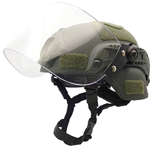 ANSNOW Airsoft Mich 2000 Ach Taktischer Helm Mit Klarem Visier Nvg-Halterung Und Seitenschiene (Old Green)