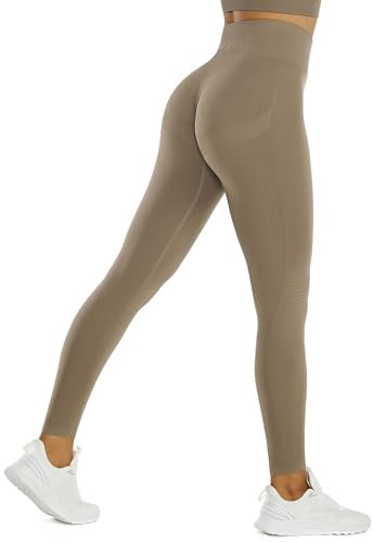 JOYSPELS Sport Leggings Damen, High Waist Push Up Sportleggins Sporthose Gym Scrunch Leggins Lang, Mokka M