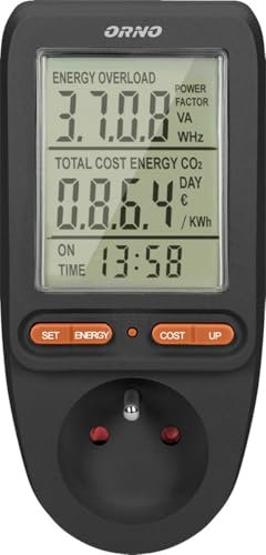 Energiemeter verbruiksmeter met LCD-display - Verbruiksmeter elektriciteit max. 3680 Watt - kwh meter voor in stopcontact French - Stroomverbruik meter voor thuis - Energiekostenmeter met tijd - Zwart