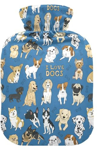 Wärmflasche mit Bezug, süßer Hund, Welpe, 1 l, auslaufsicher, Wärmbeutel für Handfußwärmer, Nacken, Schulter, Rücken, Muskelschmerzlinderung, Kältekompresse