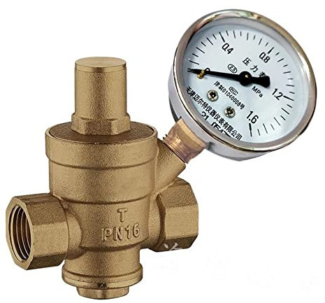 Wasserdruck-Regler, DN15 Einstellbares Messing-Wasserdruckminderventil mit Innen- und Außengewinde PN 1,6 und Manometer