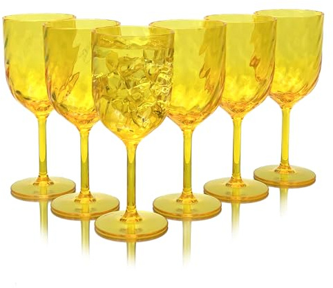 Yanglonghui 15 Ounce Plastic Wine Glasses Set of 6,Unbreakable Acrylic Wine Glasses,Reusable Colored Plastic Goblets Stackable,Dishwasher Safe Bpa Free Ideal for Parties (Yellow, 15 Ounce)