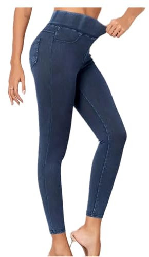 Gellmall Legging aspect jean pour femme - Taille haute - Jeans élastique - Pantalon long skinny - Treggings - Pantalon de yoga - Pantalon de fitness - S-XL, bleu, XL