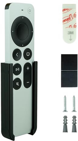 Remote Holder for Apple TV Siri Remote Control | Surface or Wall Mounted Remote Organizer | Includes Adhesive Tape, Magnet and Screw Mounting Options (Black)