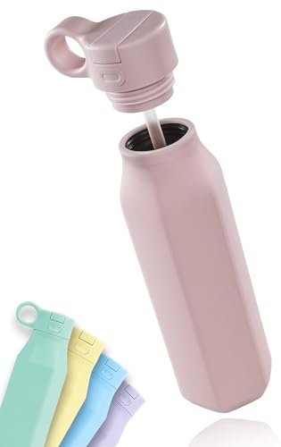 Trinkflasche – Silikonflasche mit Einhandöffnung & Pop-up Deckel – Auslaufsicher, Spülmaschinenfest, BPA-frei, Geschmacksneutral – Perfekt für Schule, Arbeit, Sport & Unterwegs | 500ml (Pastel Rosa)