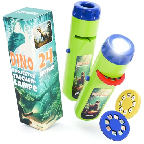 greate 2x Linterna dinosaurios para niños - linterna proyector infantil con 3 discos & 24 imágenes - libro linterna dinosaurios, proyector dinosaurios para niños