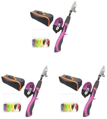 3 set canna da pesca e mulinello Combo Viaggio Kid canna da pesca per la pesca ragazzi ragazze viola rosa 36x12x11 cm