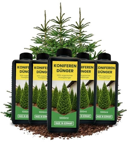 5 concimi organici per conifere da 1 l, per pini Thuja Occidentalis, abete rosso, larice, douglasia, cedro, tasso, fertilizzante liquido, 5000 ml