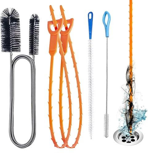 Drain Unblocker Tools, 5PCS Sink Unblocker Tool Shower Drain Unblocker Cleaning Brush, Multifunctional Pipe Cleaner Plumbing Unclogger Tool Plug Hole Hair Remover Tool for Kitchen Bathroom