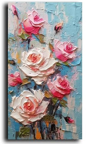 18meng Art Bouquet Modernes Rose Tableau Décoration Murale Salon Impression sur Toile Image sur Toile Bleu Peintures sur Toile Décoration Murale pour Chambre Maison 30x60 cm Sans Cadre